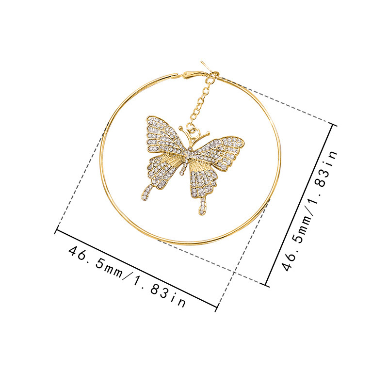Butterfly Shaped Hoop Earrings Women's Fashion Diamond Pendants Circle Studs Elegant Jewelry Accessories Copper Material
