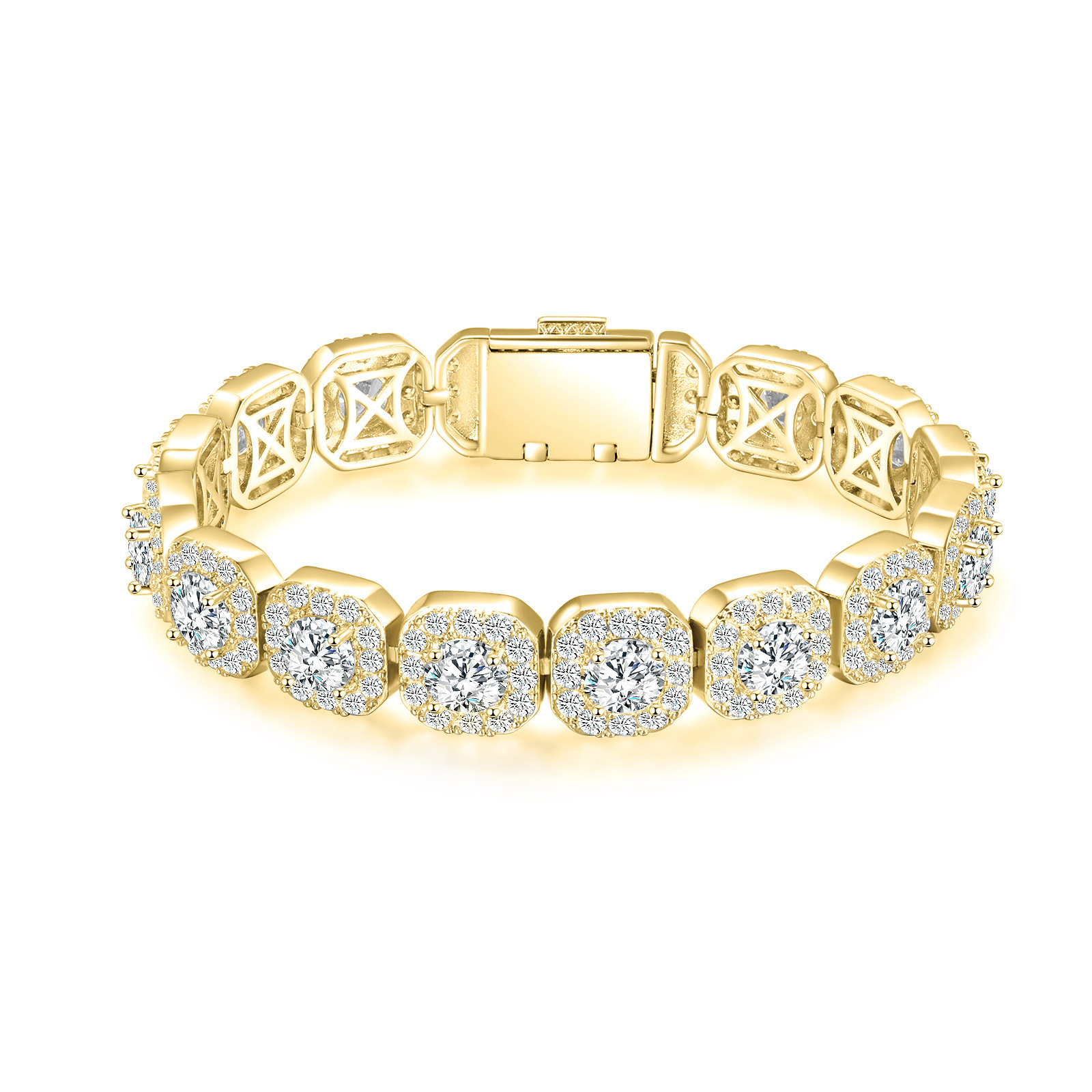 Cuban Bracelet 12mm Wide Rock Sugar Chain Zircon Bracelet Flip Cover Men's Bracelet Trendy Jewelry Tennis Bracelet Accessories