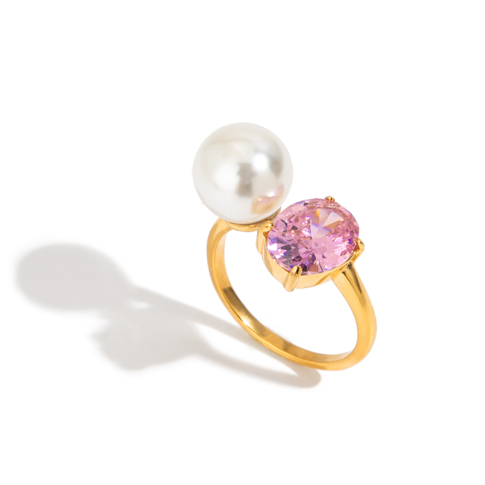 PVD Coated Real Gold Plated Geometric 316 Stainless Steel  Zircon Casual Vacation Romantic Waterproof Non Tarnish Rings