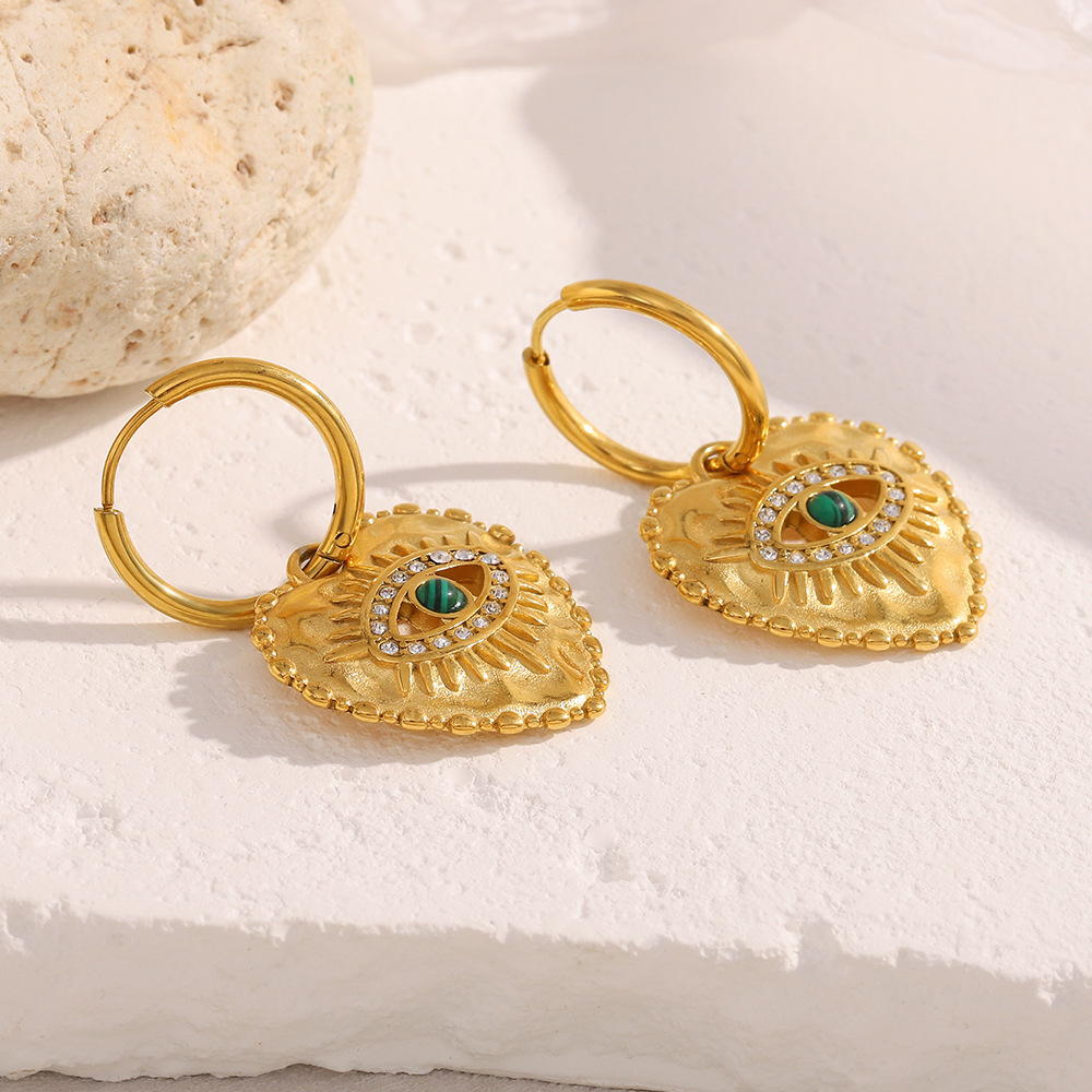 PVD Coated Real Gold Plated Heart Shape 304 Stainless Steel Retro Lady Waterproof Non Tarnish Charm Sleeper Hoop Earrings Drop Earrings