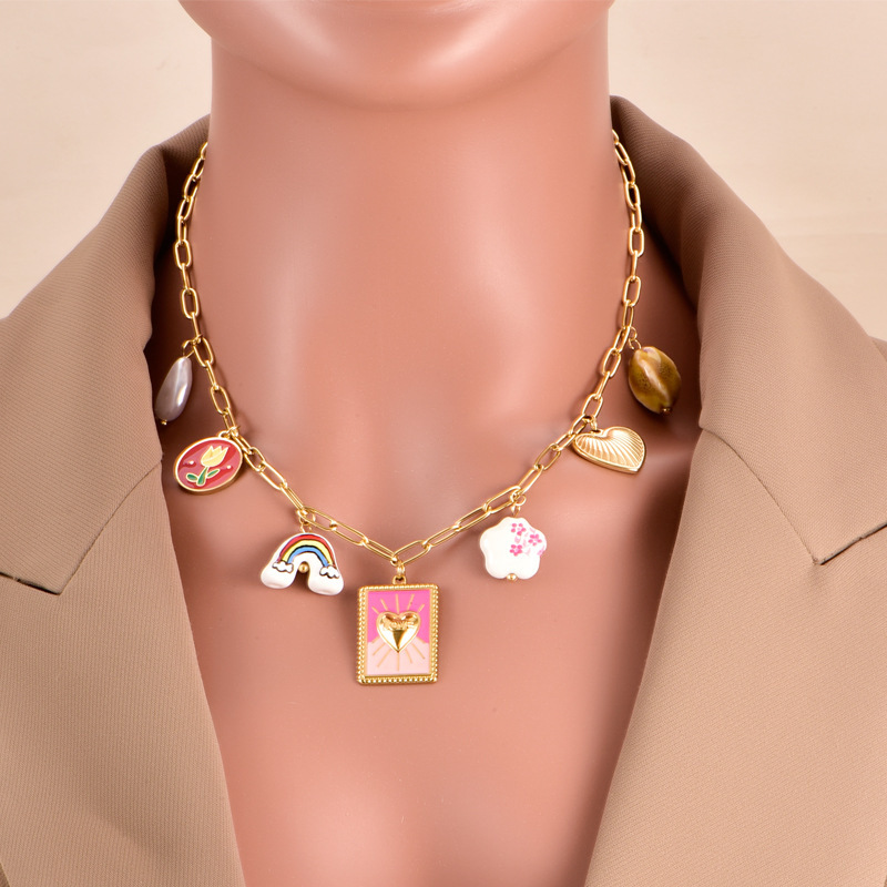 304 Stainless Steel Geometric Heart Shape PVD Coated 18K Real Gold Plated Retro Classic Style Waterproof Non Tarnish Plating Cable Chain Lobster Trigger Clasp Closure Pendant Necklace