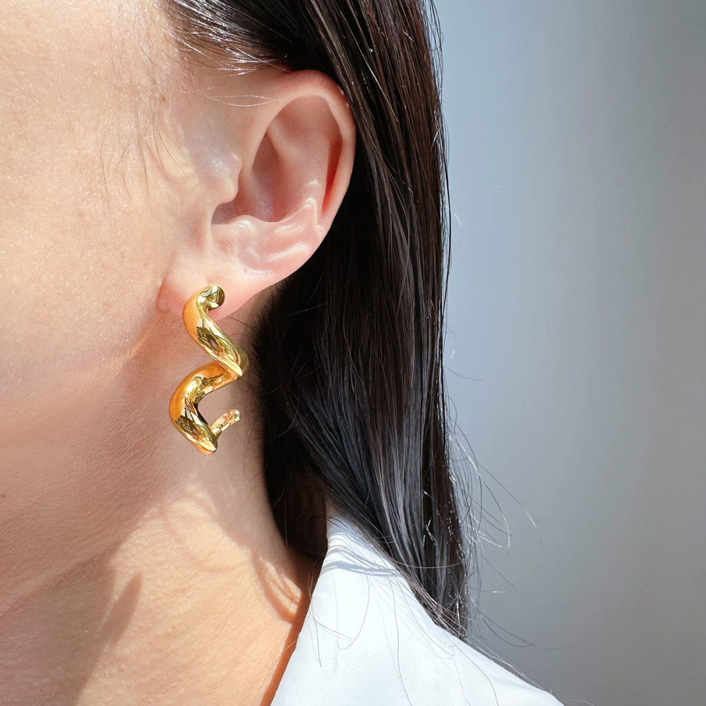 Exaggerated Casual Wave Spiral Twisted Line Metal Style Earrings Geometric Shape Daily Streetwear Accessories For Men And Women