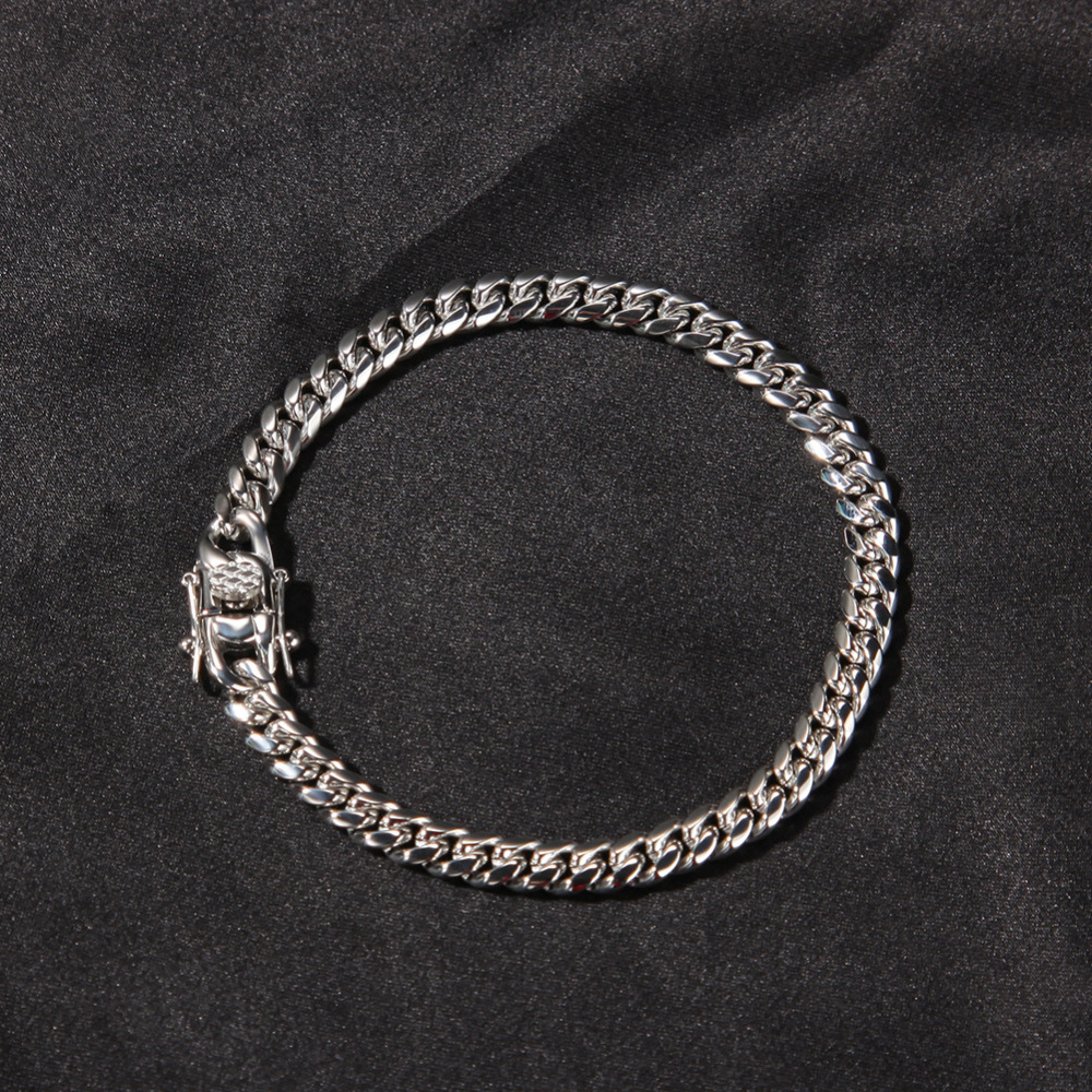 Fashion European And American Hip-Hop Gold-Plated Titanium Steel 6mm Cuban Necklace Men's 316L Stainless Steel Vacuum Electroplated Solid Color Bracelet Fashion Accessories Jewelry