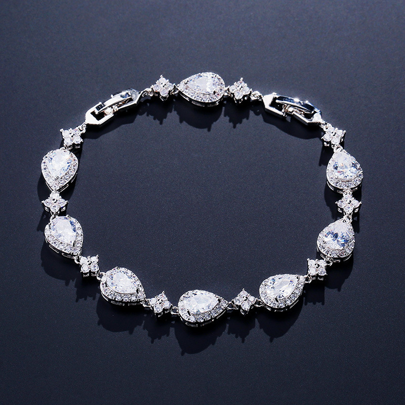 Fashionable Waterdrop Zirconia Bracelet For Women RAKOL Classic European Style Wedding Jewelry Copper Material OL Style