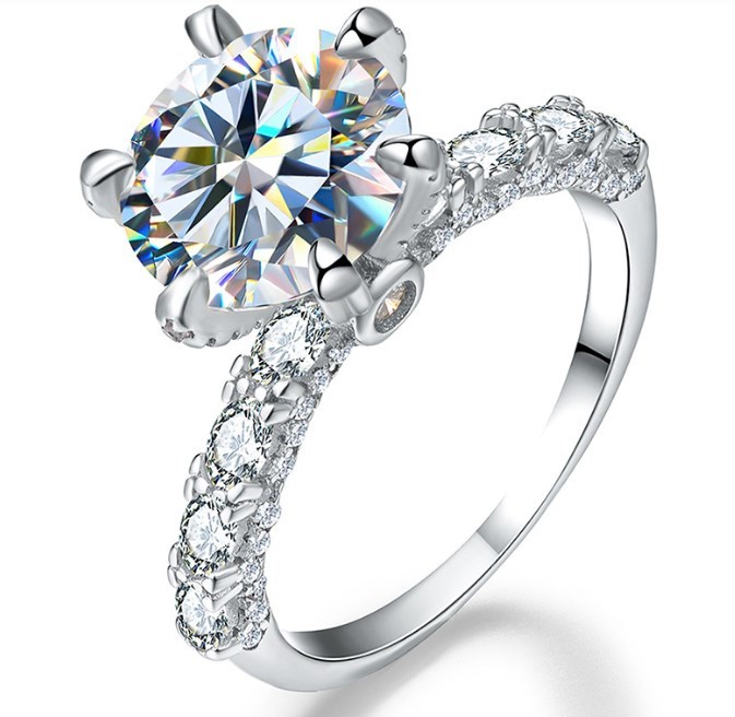 Moissanite 925 Sterling Silver Rings Solid Color Long-Lasting Plated White Gold Plated Rings