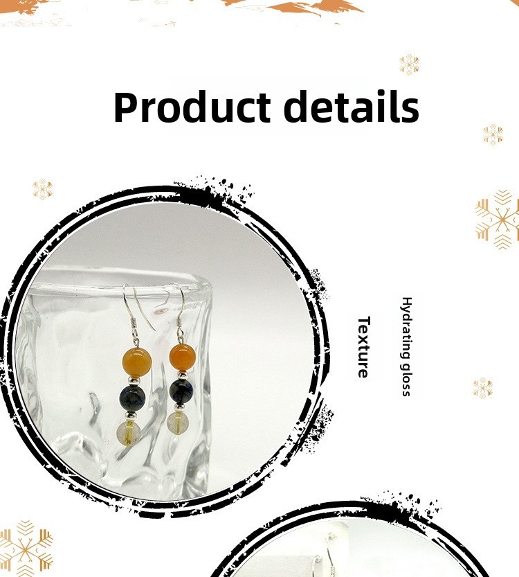 New Chinese Style Colorful Beaded Women's Earrings S925 Silver Studs Geometric Pattern Crystal Simple Design Jewelry Accessories