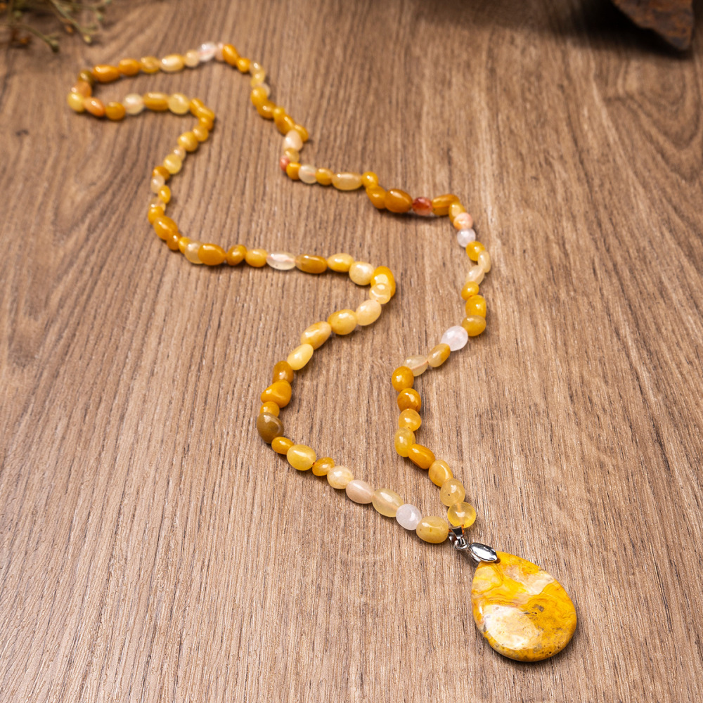 ZhouHang Natural Crystal Long Necklace Elegant Pendant Sweater Chain Amethyst Water Drop Earrings Jewelry Accessories