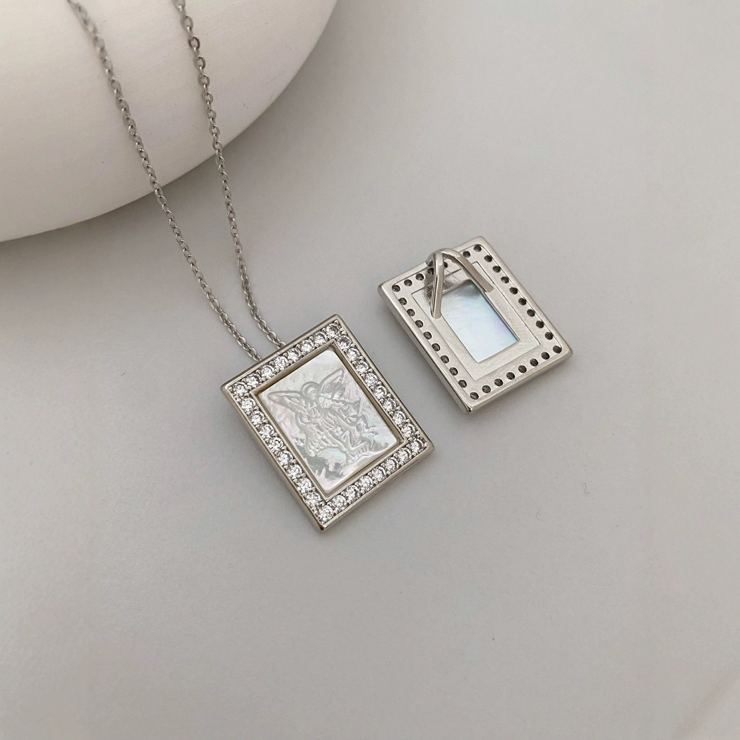 Square Natural Mother-of-Pearl Zircon Jesus Sacred Heart Pendant Women's  Necklace Shell Diy Jewelry Accessories