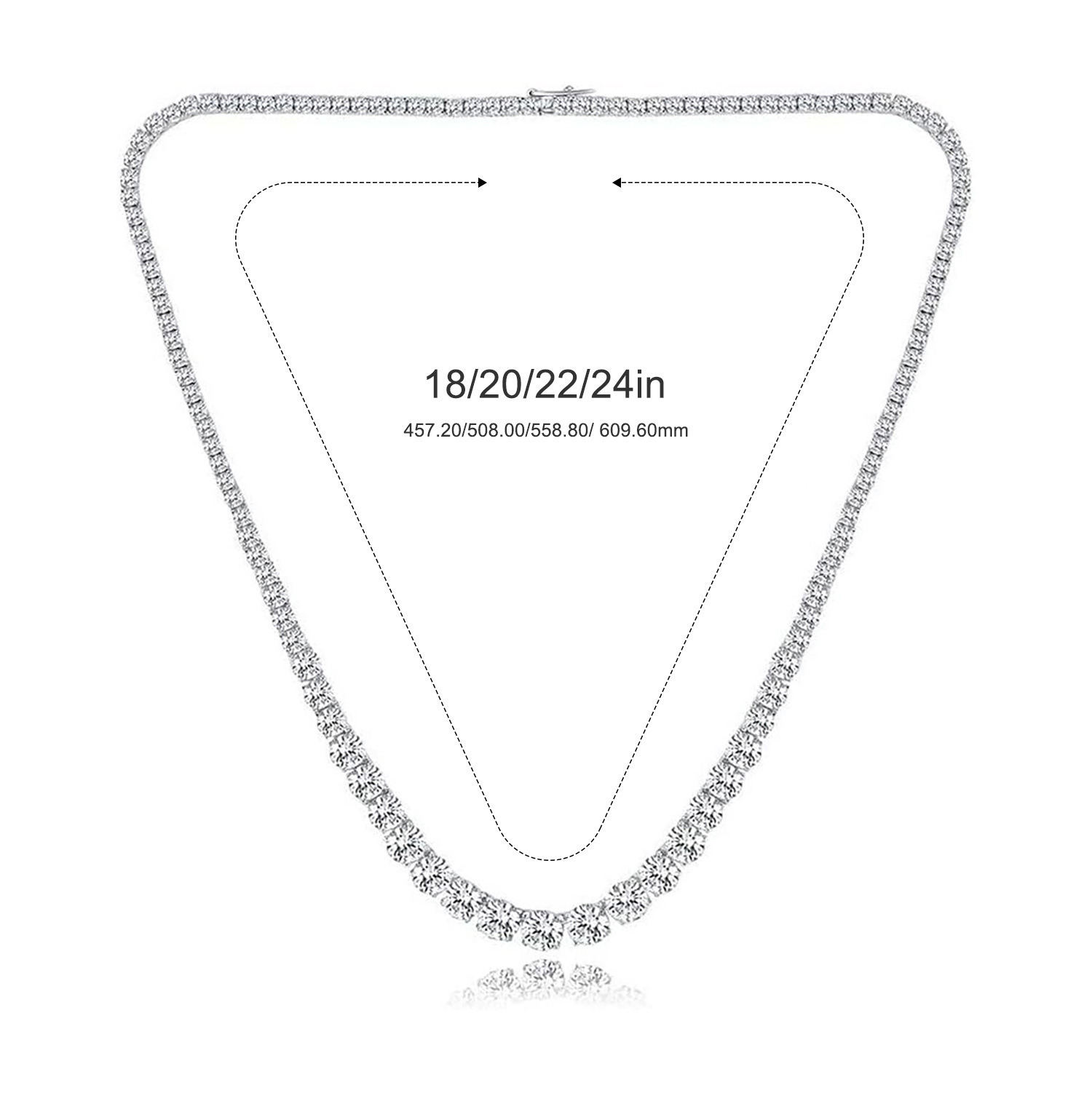 Fashion Heavy Gradient Zircon Tennis Necklace Clasp Chain 4-Prong Design Unisex Solid Color Copper Necklace Cool Sweet Style