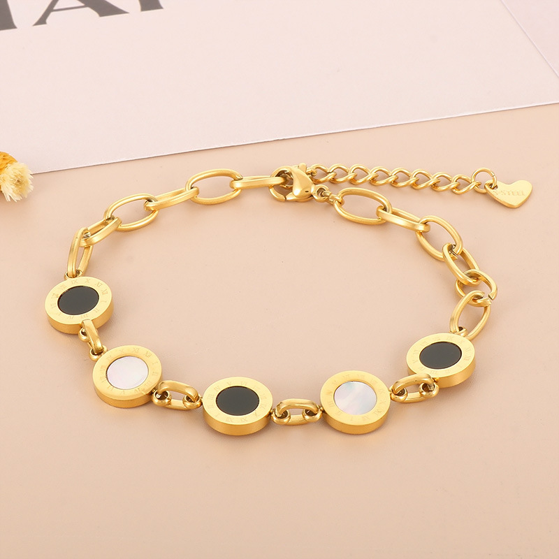 304 Stainless Steel Color Block PVD Coated 18K Real Gold Plated Simple Style Classic Style Waterproof Non Tarnish Plating Bracelets