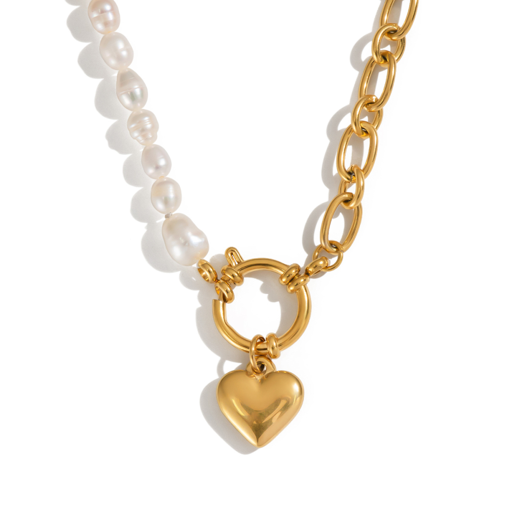 Elegant Stainless Steel Pearl Heart Necklace Non-Fading For Banquet High-End Jewelry Accessories Natural Freshwater Pearls