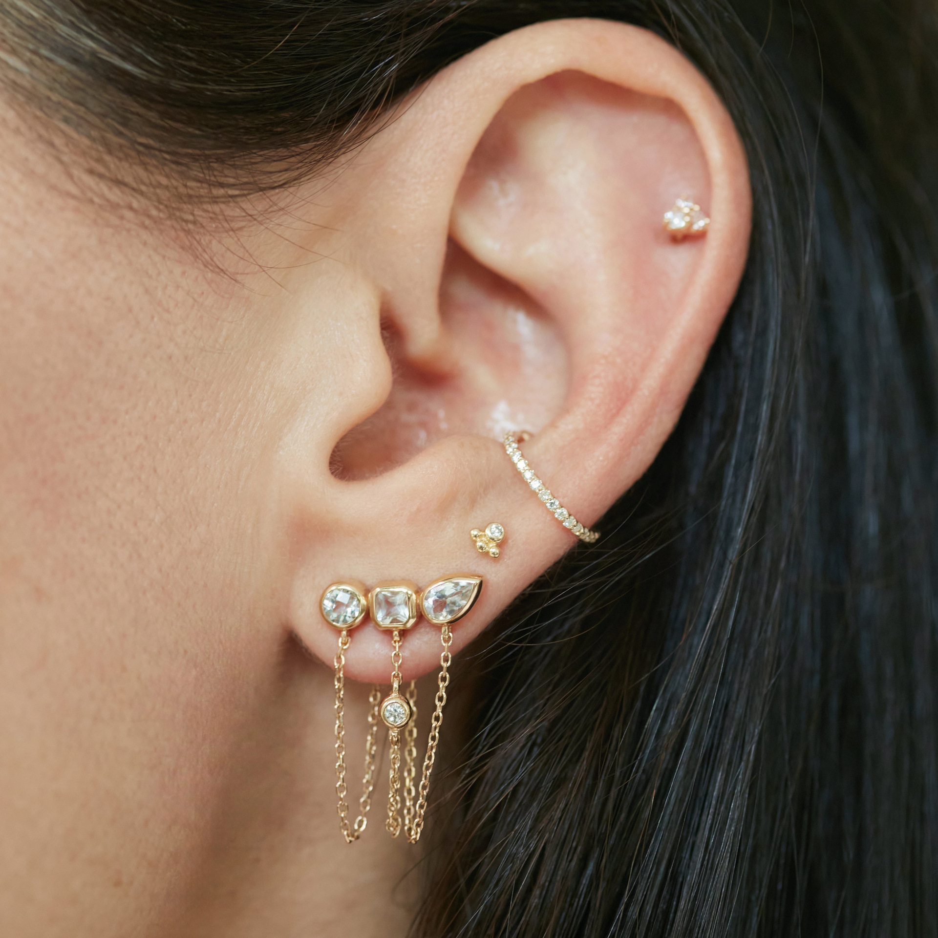 18K Gold Plated Jewelry 304 Stainless Steel Zircon Tassel Earrings Waterproof Non-Fading Vintage Classic Accessories