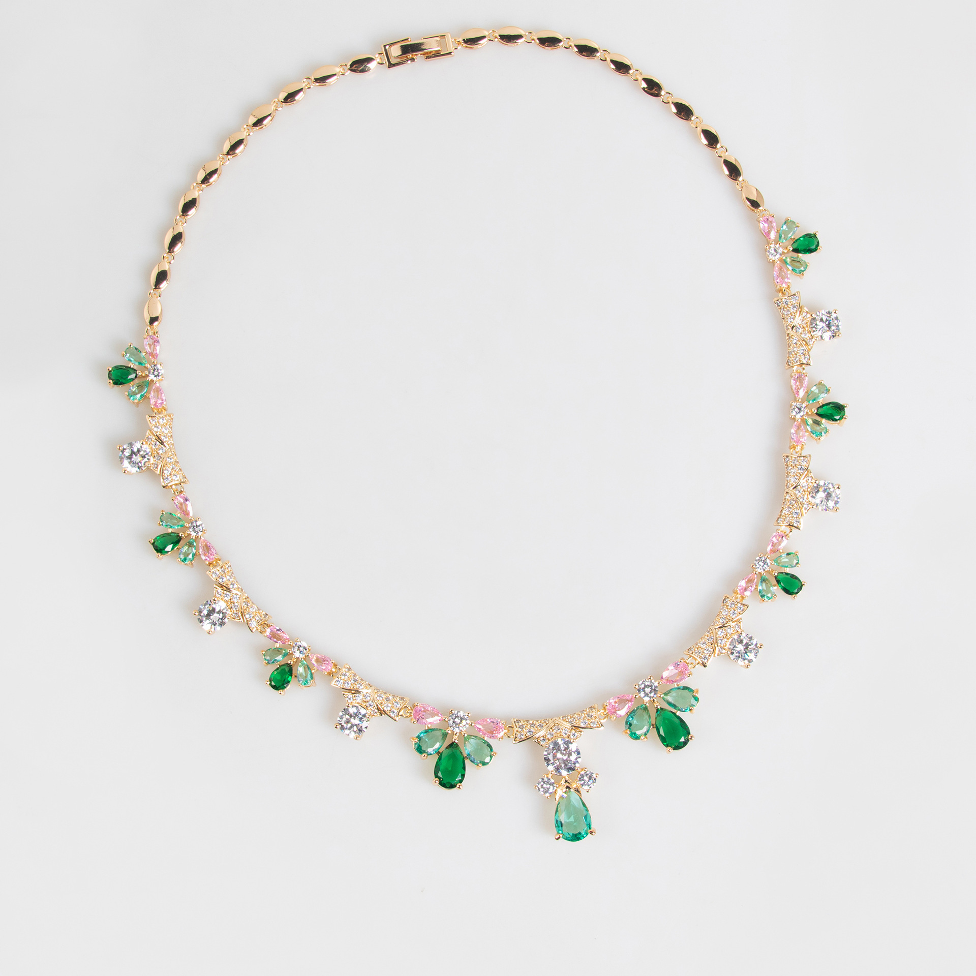 Elegant Green Zircon Earrings Necklace Set Bridal Jewelry Pair  Fashion Lightweight Luxury Copper