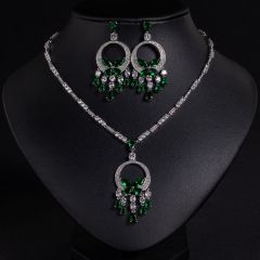 Green Necklace + Earrings on White Background