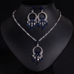 White Background Sapphire Blue Necklace + Earrings