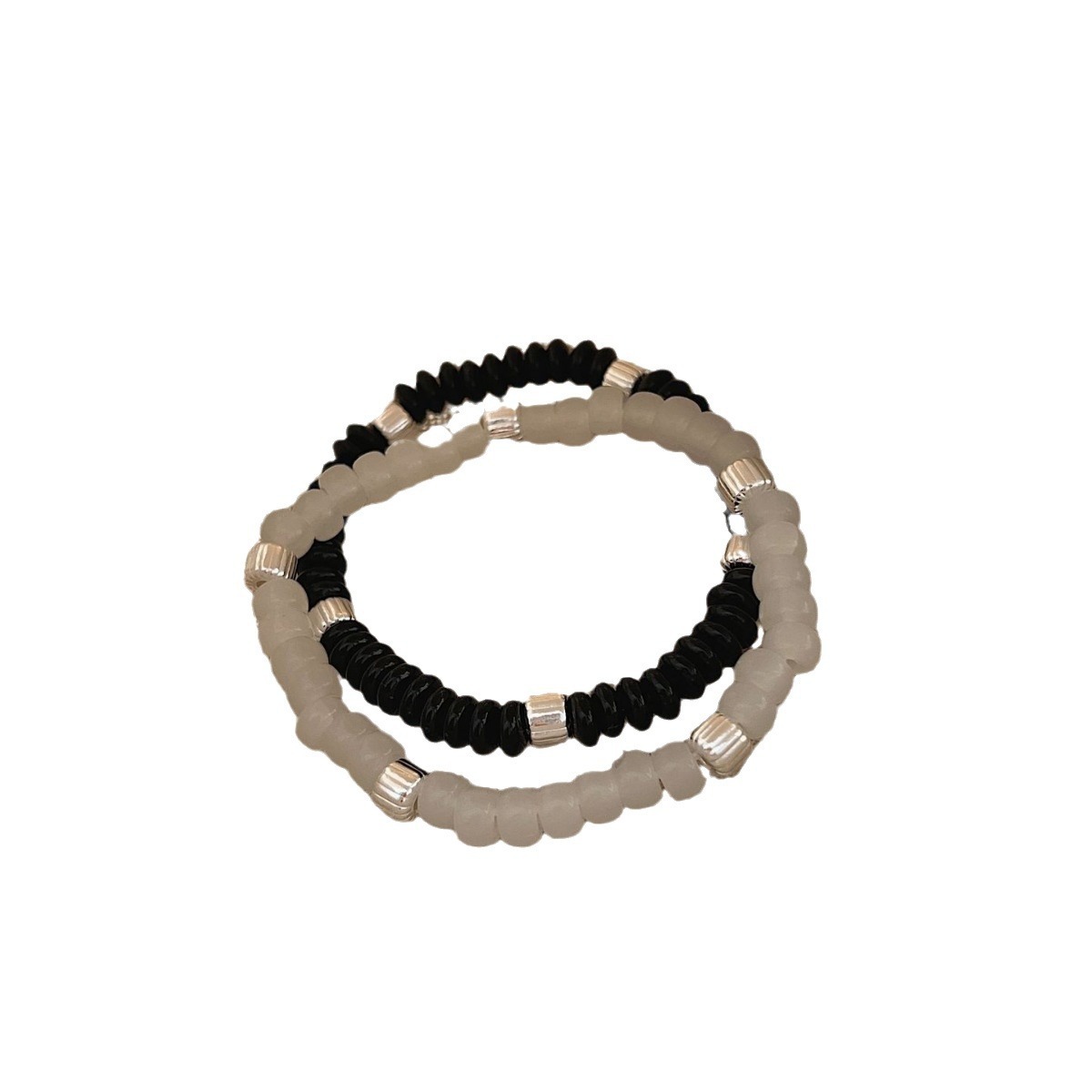New Natural Stone Agate S925 Pure Silver Beaded Elastic Colorful Fashionable Macaron Hand Bracelet New Style Women's Accessory