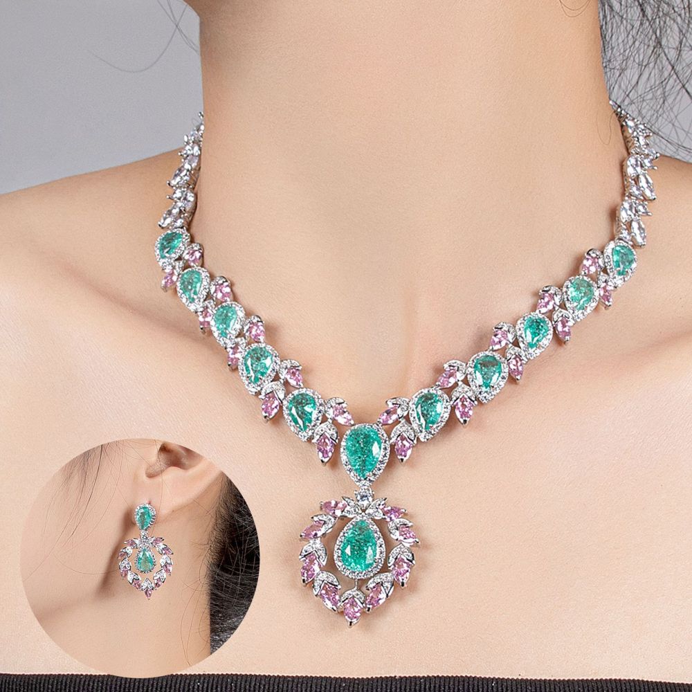 Bride Dress Jewelry Set Zircon Waterdrop Embedded Multicolor Middle East Accessories Necklace Earrings Jewelry Luxury Style