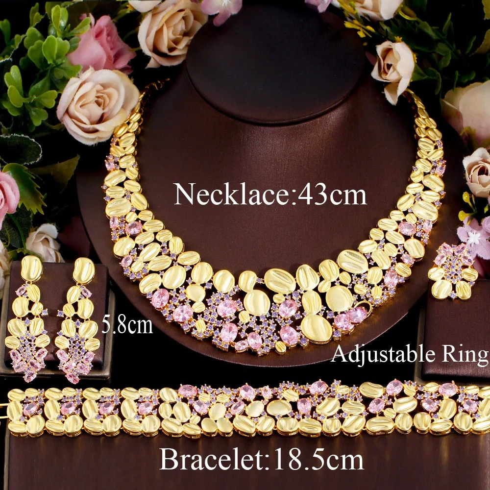 18K Gold Plated Copper Zircon Flower Jewelry Set Waterproof Non-Fading Safety Clasp For Women Wedding Season
