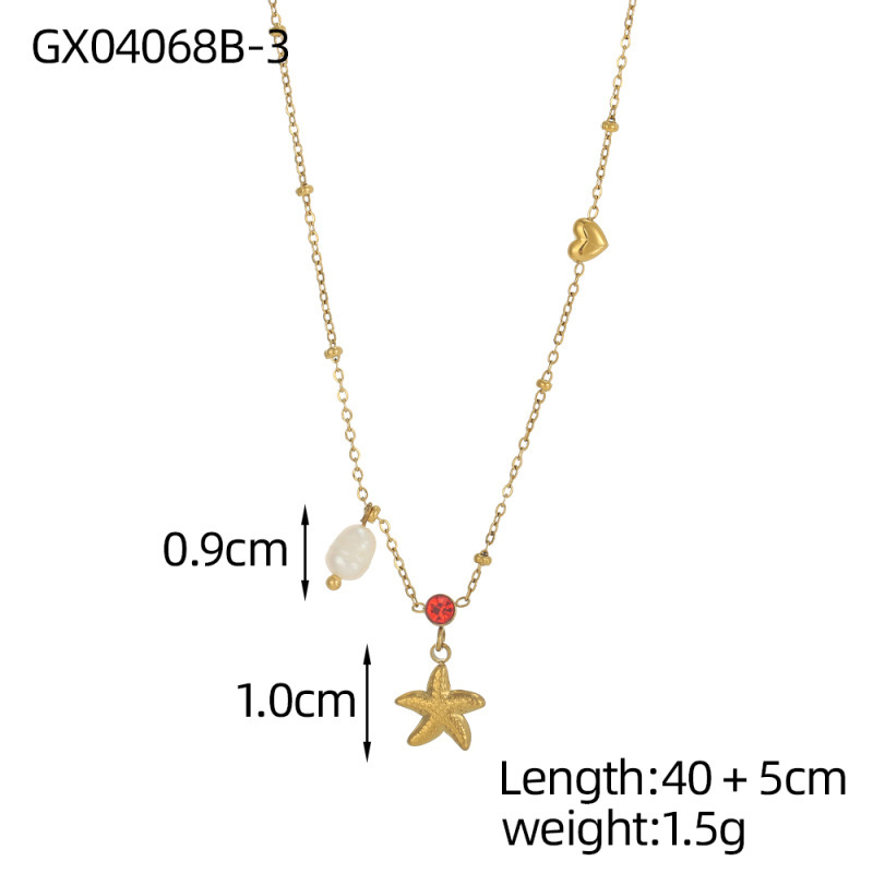 Fashionable Starfish Anchor Chain Necklace Simple Stylish Match All Stainless Steel Geometric Pattern Round And Dot Plated Women's Jewelry