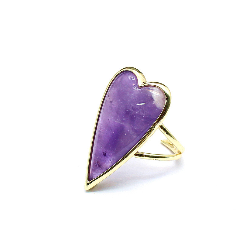Retro Heart Shaped Purple Quartz Tiger Eye Stone Ring  Luxury Light Luxury DIY Accessories Sales Jewelry