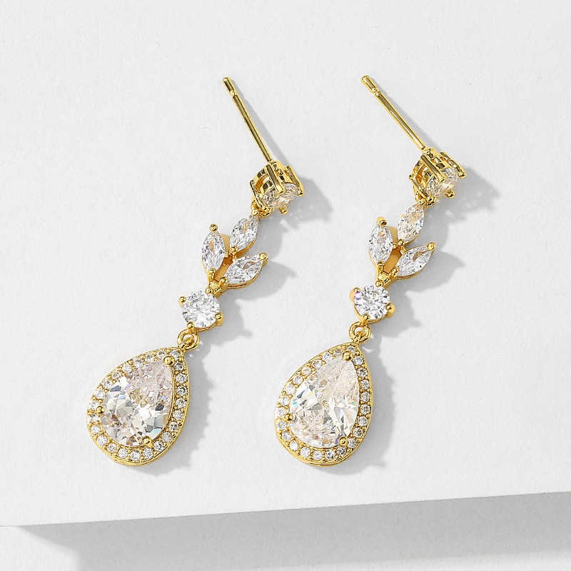 Elegant Long Waterdrop Zircon Earrings For Women Fashionable Classic Bridal Party Dress Jewelry Accessories European Style