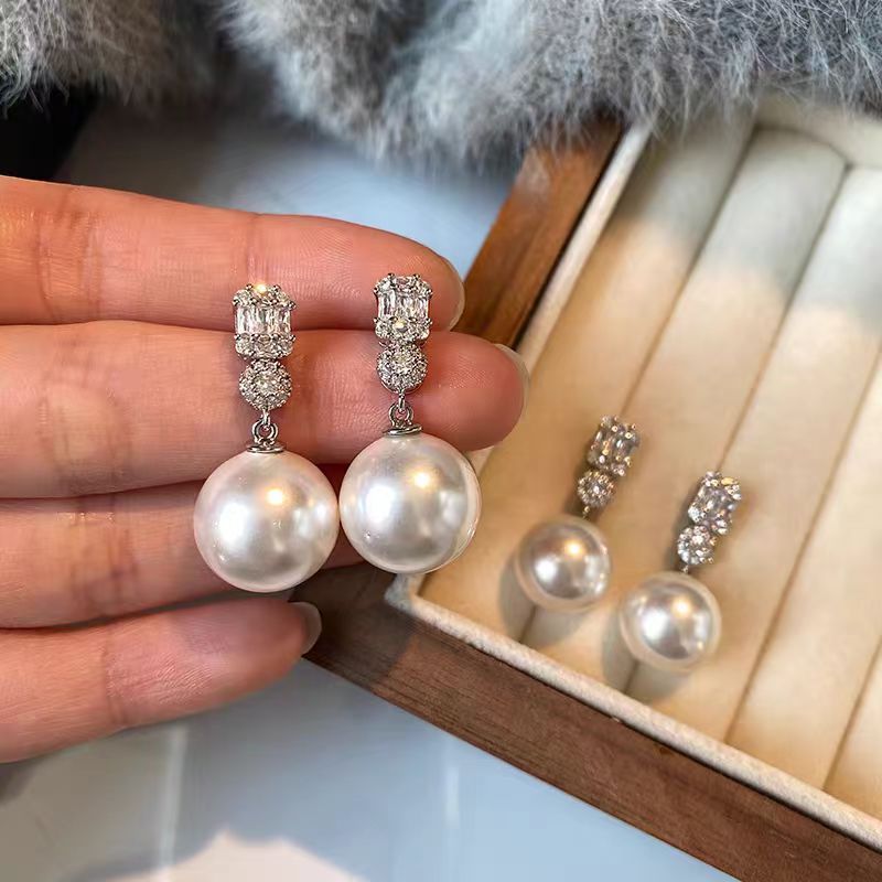 925 Sterling Silver Pearl Earrings Women's Australian White New Style Elegant Geometric Pattern French Vintage Fashion Jewelry