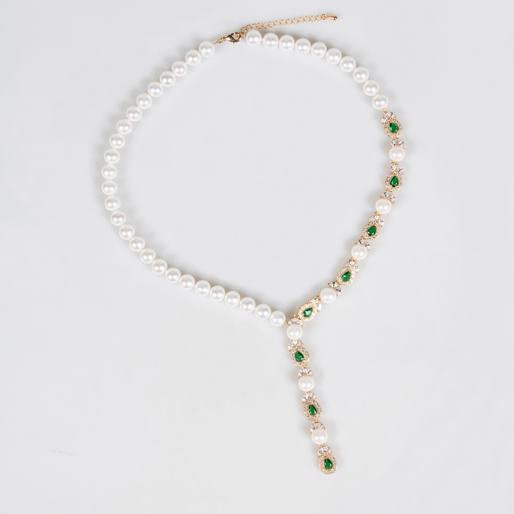 Exquisite Pearl Necklace And Earring Set Full Of Diamonds AAA Zirconia Wedding Accessories Luxury Jewelry For Women Copper