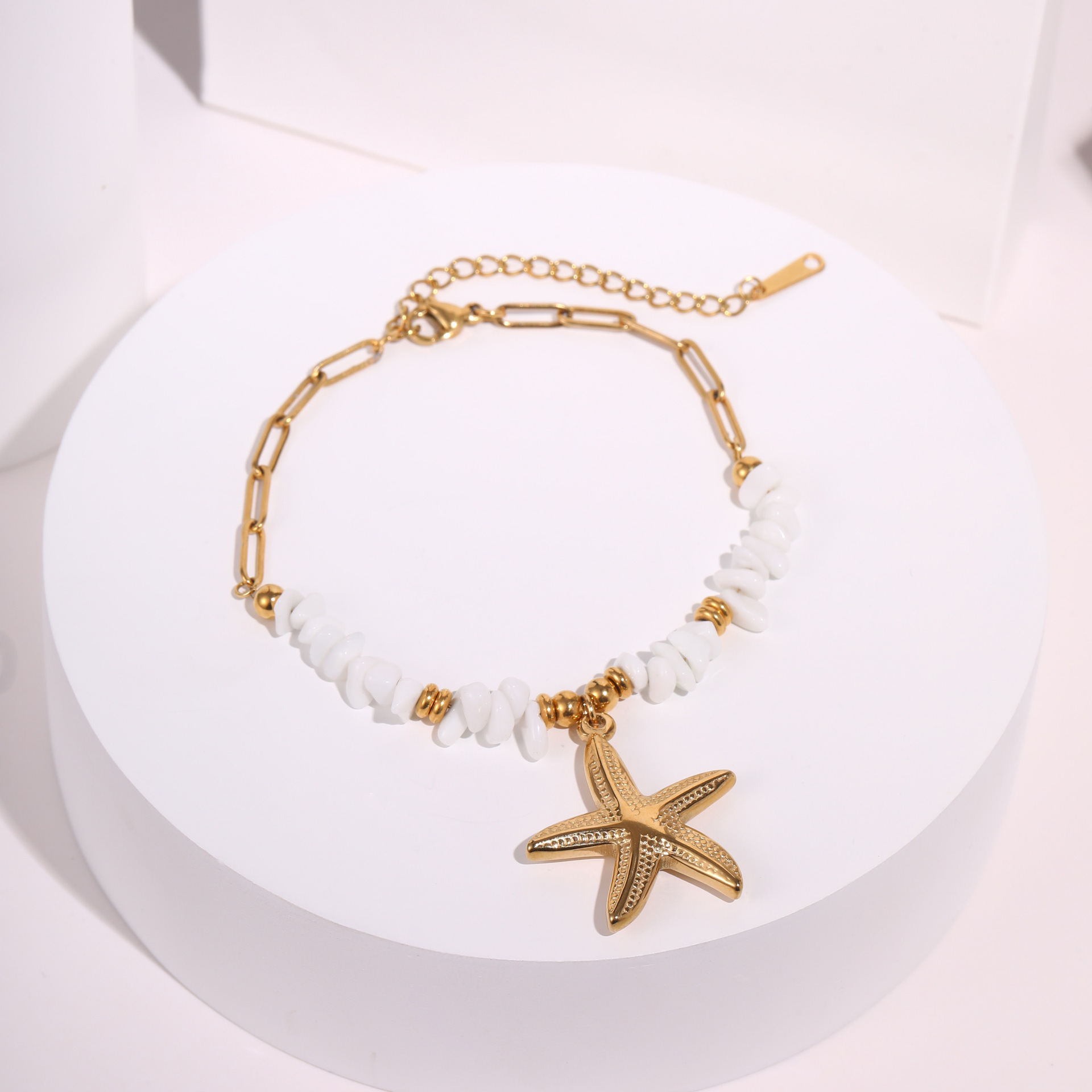 Stainless Steel Starfish Shell Pendant Necklace Colorful Electroplated Real Gold  Holiday Style Women's Jewelry