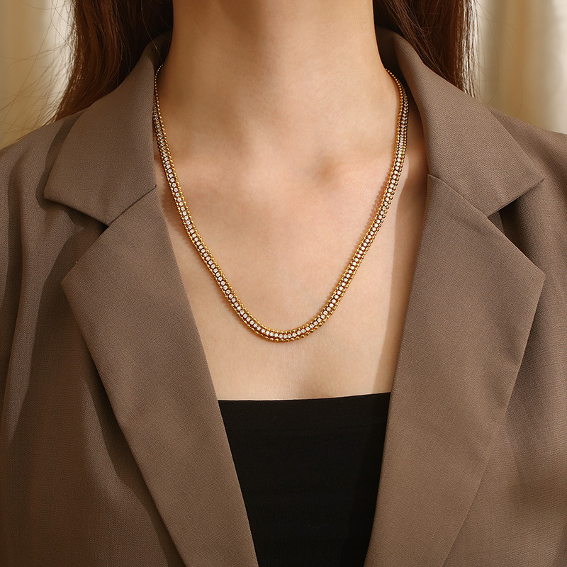 PVD Coated 18K Gold Plated Solid Color Stainless Steel Classic Style Commute Waterproof Non Tarnish Bracelets Necklace