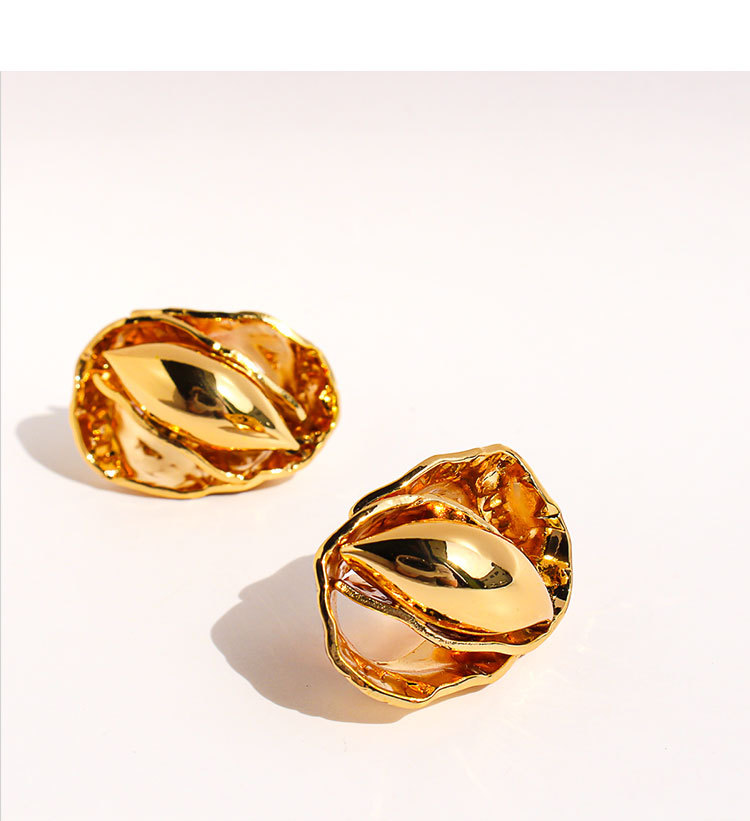 Handmade Wrinkled Hammered Pattern Bud Seed Exaggerated Earrings Unique Oval Personality Stud Earrings Women's Fashion Jewelry 1076