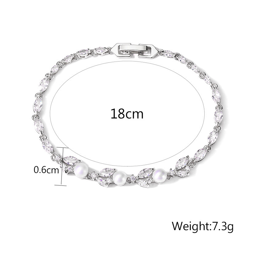 RAKOL New Luxury Light Weight Micro Paved Zircon Pearl Bracelet For Women Fashionable Versatile Hand Jewelry Geometric Pattern