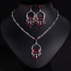 White Background Rose Red Necklace + Earrings
