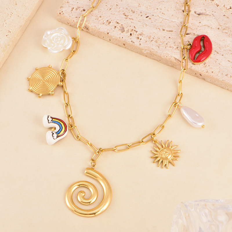 304 Stainless Steel Geometric Heart Shape PVD Coated 18K Real Gold Plated Retro Classic Style Waterproof Non Tarnish Plating Cable Chain Lobster Trigger Clasp Closure Pendant Necklace
