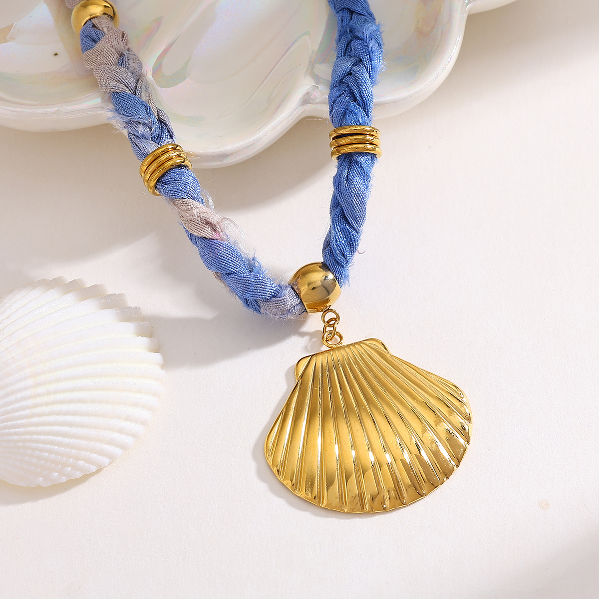 Casual Elegant Classical Starfish Snails Shell 18K Gold Plated Vacuum Plating 304 Stainless Steel Bandana Polyester Silk Scarf Cord Cloth Strip Lobster Trigger Clasp Closure Pendant Necklaces Wholesale