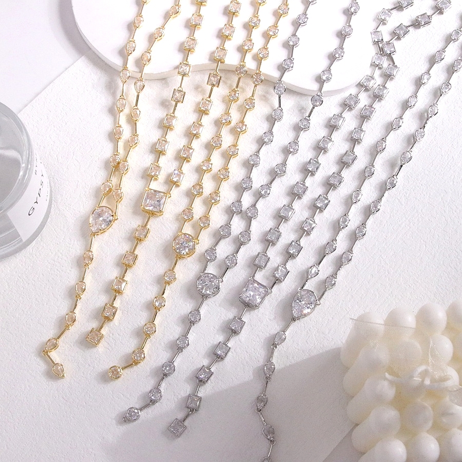 Elegant Long Y-Shaped Tassel Shiny Zirconia Necklace For Women Luxury Personality Jewelry Accessories Glowing Round Square Pendant