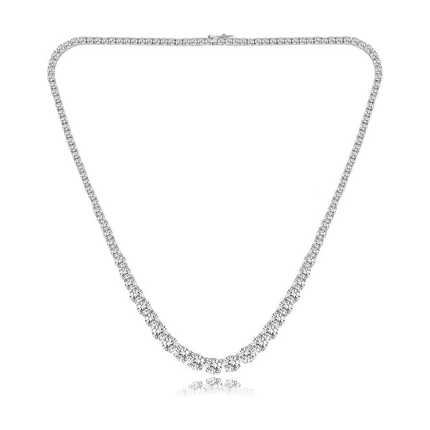 Fashion Heavy Gradient Zircon Tennis Necklace Clasp Chain 4-Prong Design Unisex Solid Color Copper Necklace Cool Sweet Style