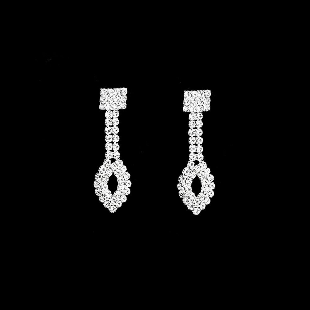 Elegant Diamond Studded Necklace And Earring Set For Women Straight Hair Luxury Dinner Bride Jewelry Accessories