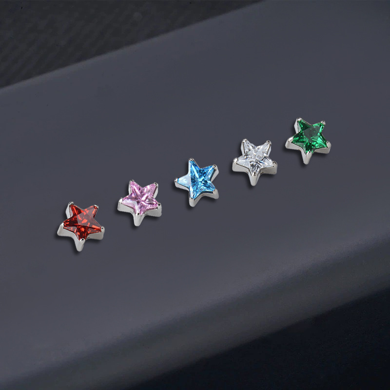 Fashion Titanium Alloy Pentagram Lip Stud Women's Shiny 5A Zircon Earrings Multifunctional Jewelry Accessories Electroplated (Including Color Retention Layer)