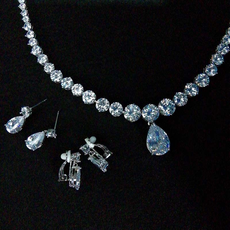 Hot-Selling Necklace Water Drop Zircon Earrings Set Bridal Jewelry Birthday Party Banquet Accessories Wholesale