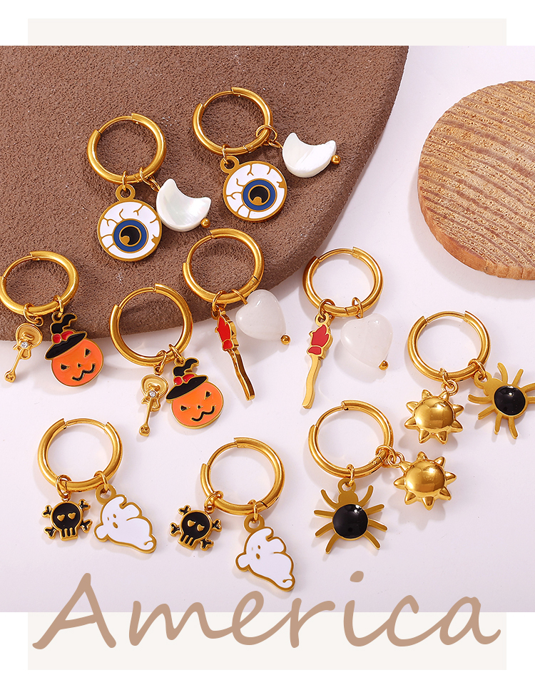 New European And American Cross-Border Fashion Halloween Series Quirky DIY Pendant Earrings Stainless Steel Oil Drop Niche Ear Jewelry