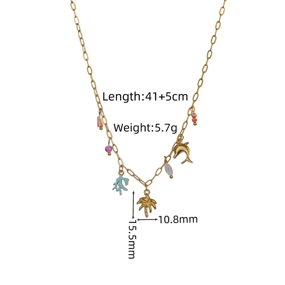 Fashion 304 Stainless Steel Shell Starfish Conch Necklace For Women Vacation Beach Ocean Style Coconut Tree Titanium Steel Jewelry Accessories