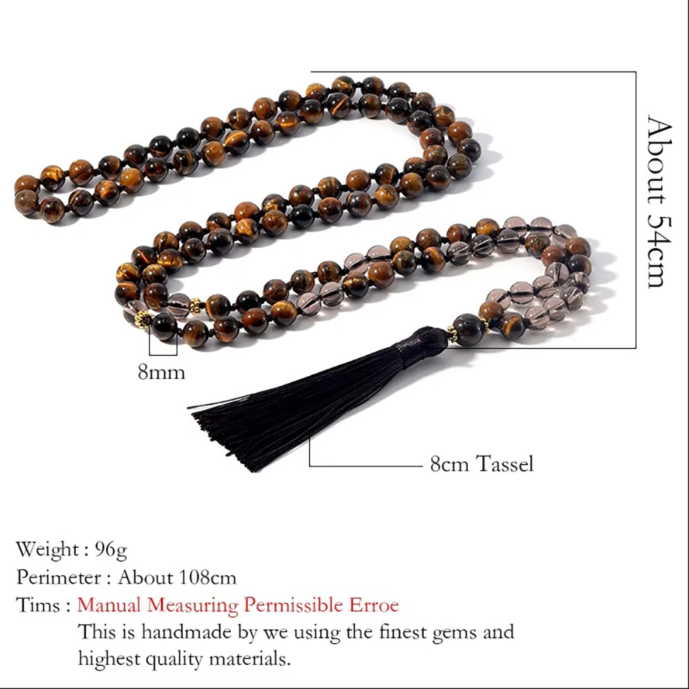 Hot Selling 108 Tiger Eye Tea Crystal Bracelet Men's Mala Rosary Handmade Beaded Woolen Chain Jewelry