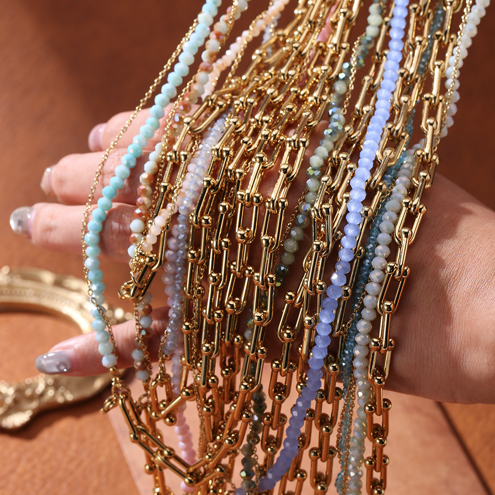 Titanium Steel Bohemian Double Layer Necklace For Women Natural Stone Beads Clavicle Chain Jewelry Accessories