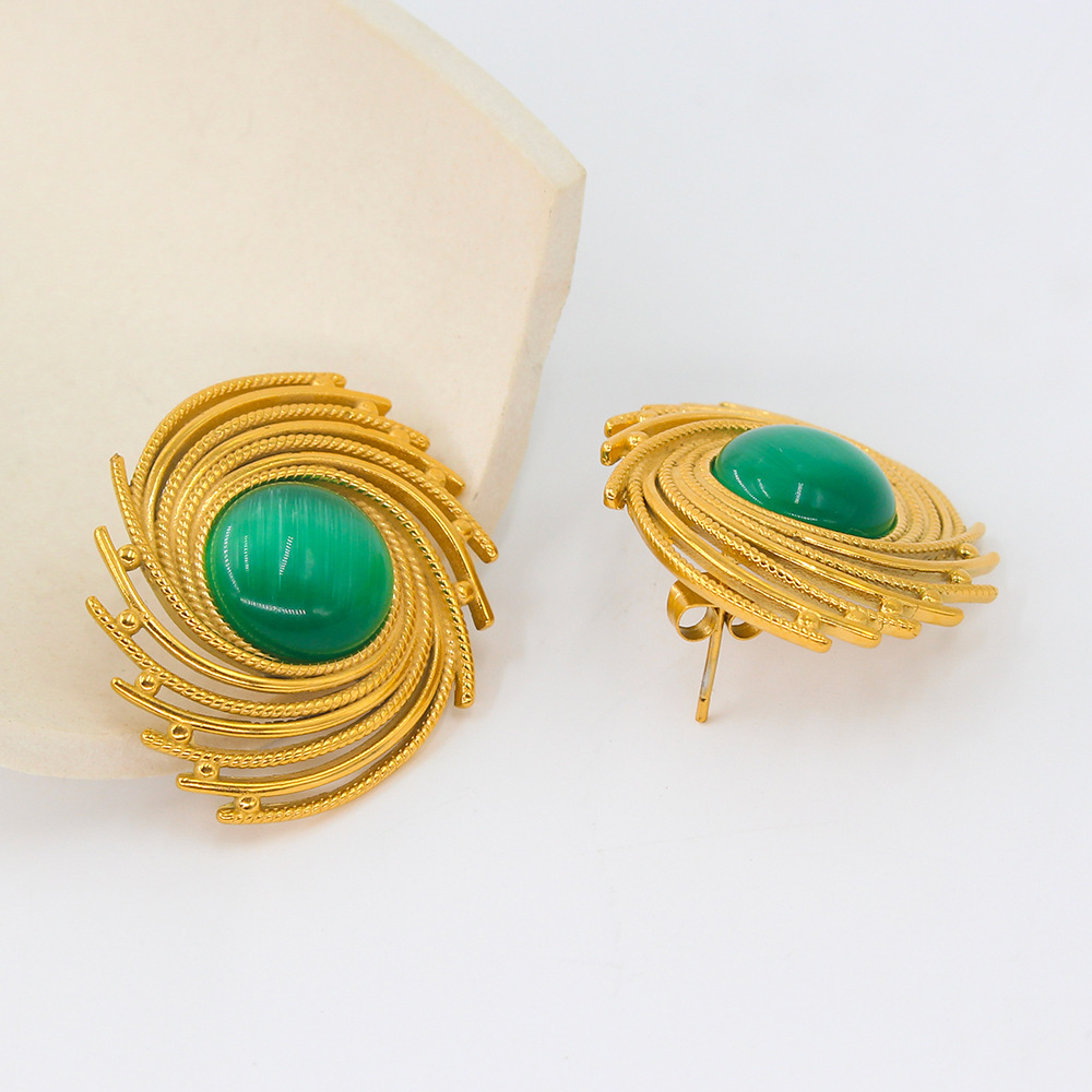 PVD Coated Real Gold Plated Round Spiral 304 Stainless Steel 316 Stainless Steel  Classic Style Waterproof Non Tarnish Ear Studs
