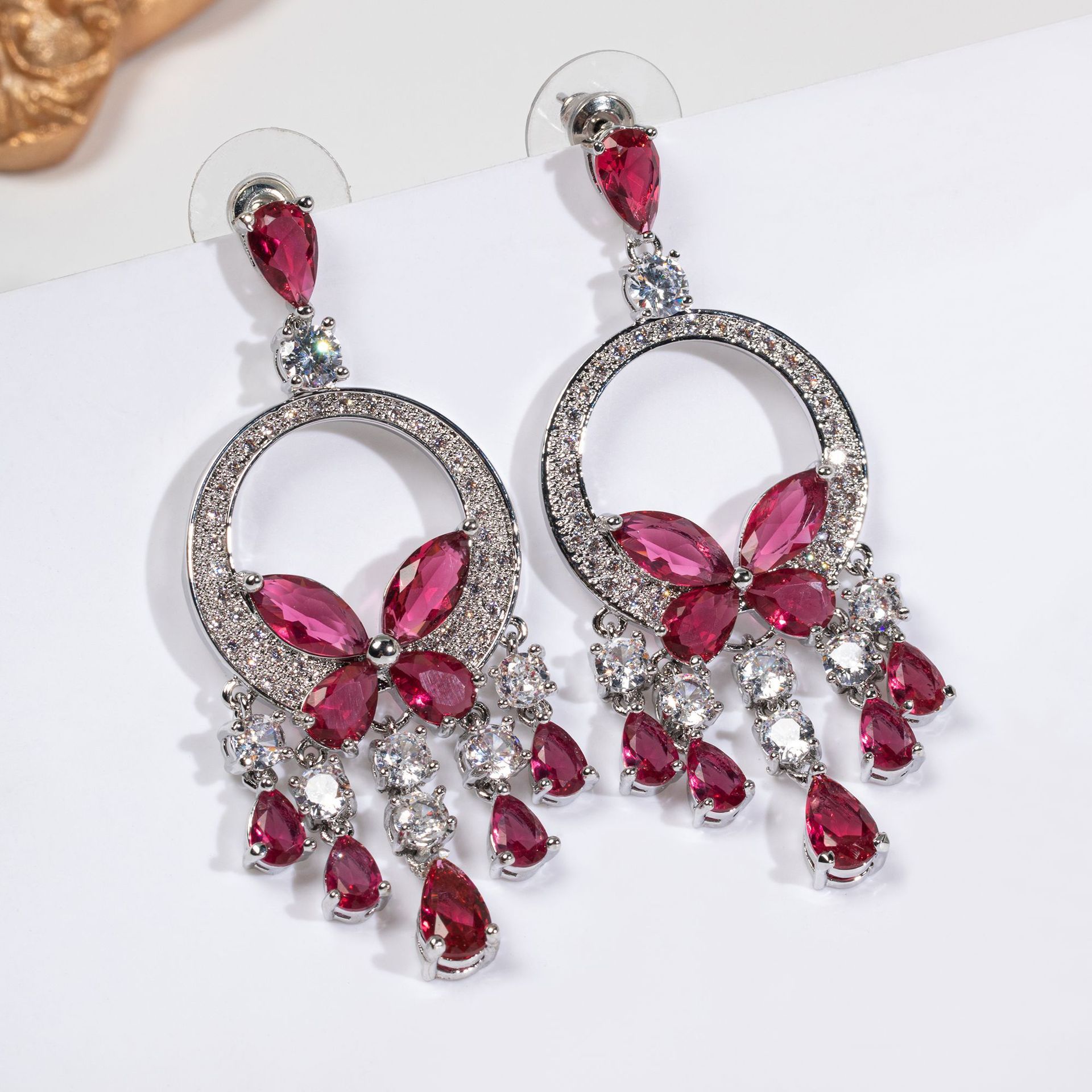 Elegant Simple Fashion Green Butterfly Tassel Heavy Work Zircon Dinner Party Dress Accessories Earrings Dangle Drop Earrings