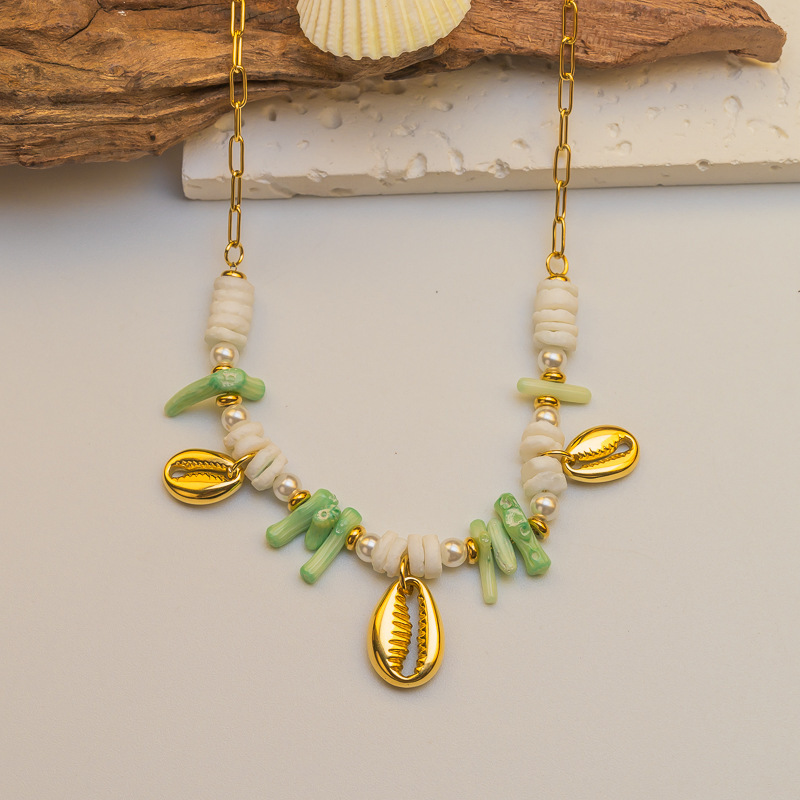 Fashion 304 Stainless Steel Shell Starfish Conch Necklace For Women Vacation Beach Ocean Style Coconut Tree Titanium Steel Jewelry Accessories