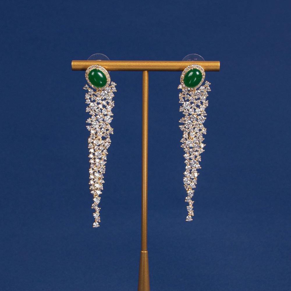 Fashionable Long Tassel Earrings Geometric Embedded Diamond Elegant Women's Jewelry Accessories Sweet Cool Style Copper Material