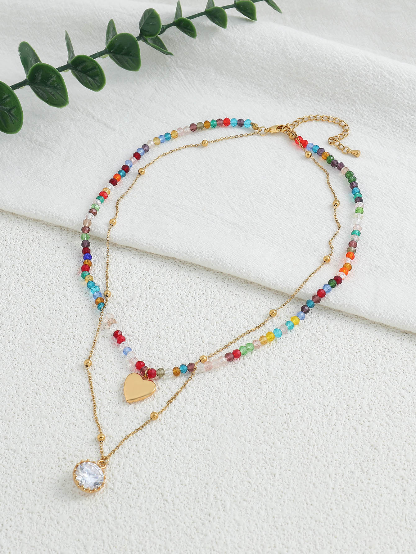 Simple Style Classic Style Heart Shape Artificial Crystal Copper Plating Inlay Zircon 18k Gold Plated Double Layer Necklaces