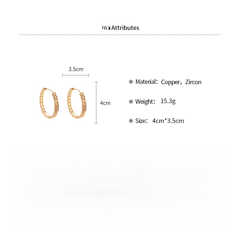 Exquisite Gold Plated Round Chain Zirconia Earrings Women's Fashion Jewelry Ear Cuffs Geometric Pattern Luxury Feelings
