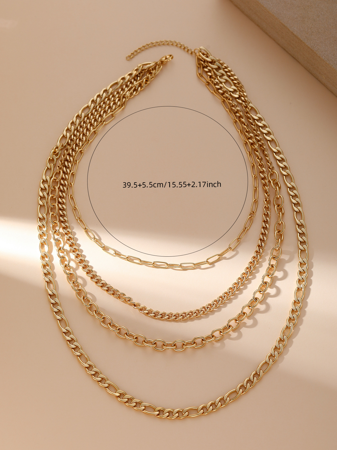 Amazon Cross-Border New Multi-Layer Cuban Paperclip Chain Necklace UV Electroplated 18K Real Gold Fashion Versatile Geometric Collarbone Chain Necklace